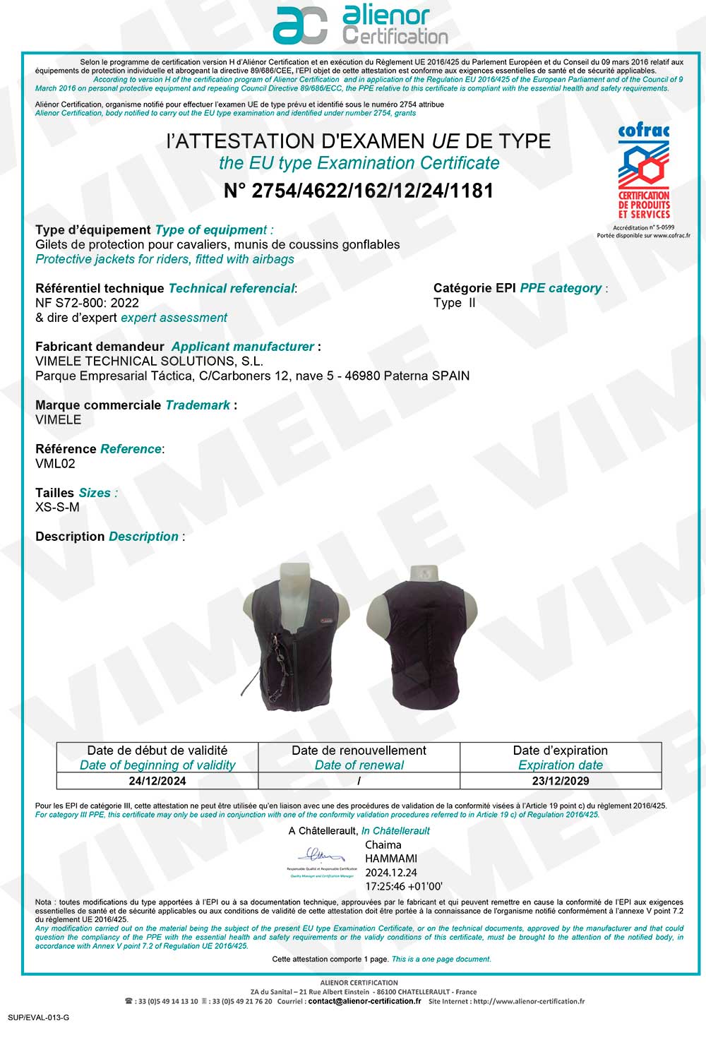 certificado chaleco airbag hipica